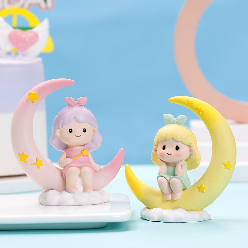 星河月亮少女烘焙蛋糕装饰宝宝公主小女孩周岁满月生日甜品台摆件