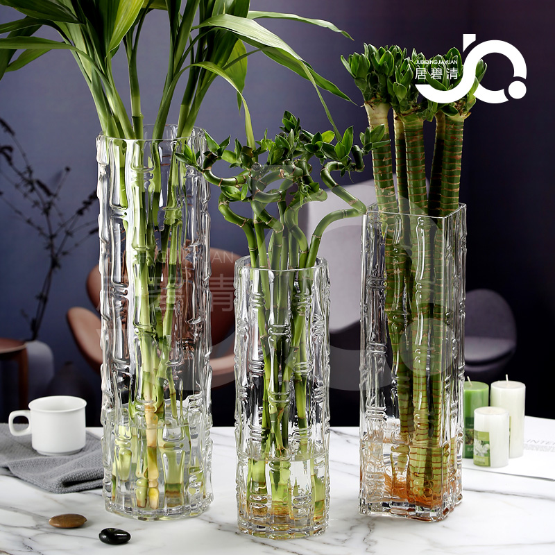 简约玻璃花瓶高款直筒透明富贵竹特大号家用插花水养客厅银柳竹筒
