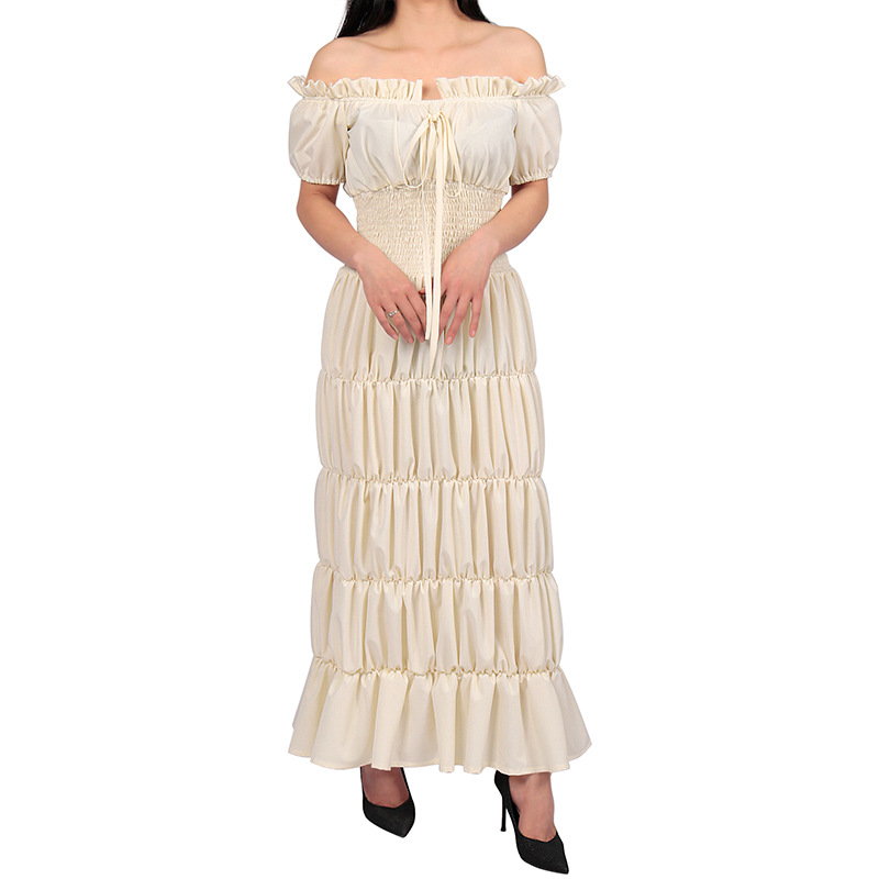 中世纪女士文艺复兴时期舞会长裙 复古酒会礼服短袖角色扮演服装