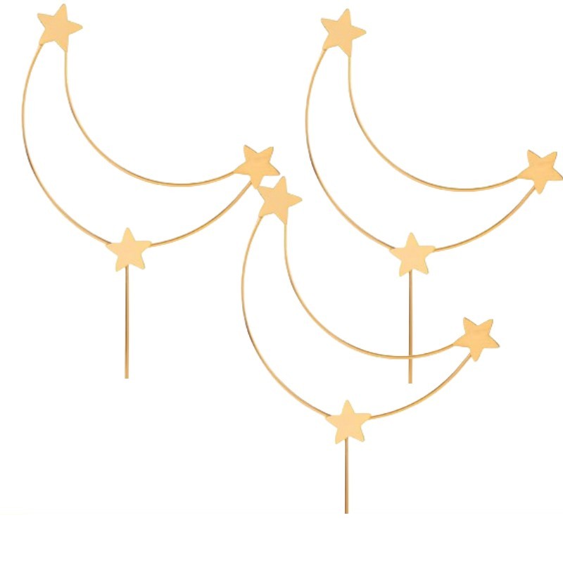 唯美金色铁艺星星月亮蛋糕装饰插件生日插牌派对烘焙用品包邮