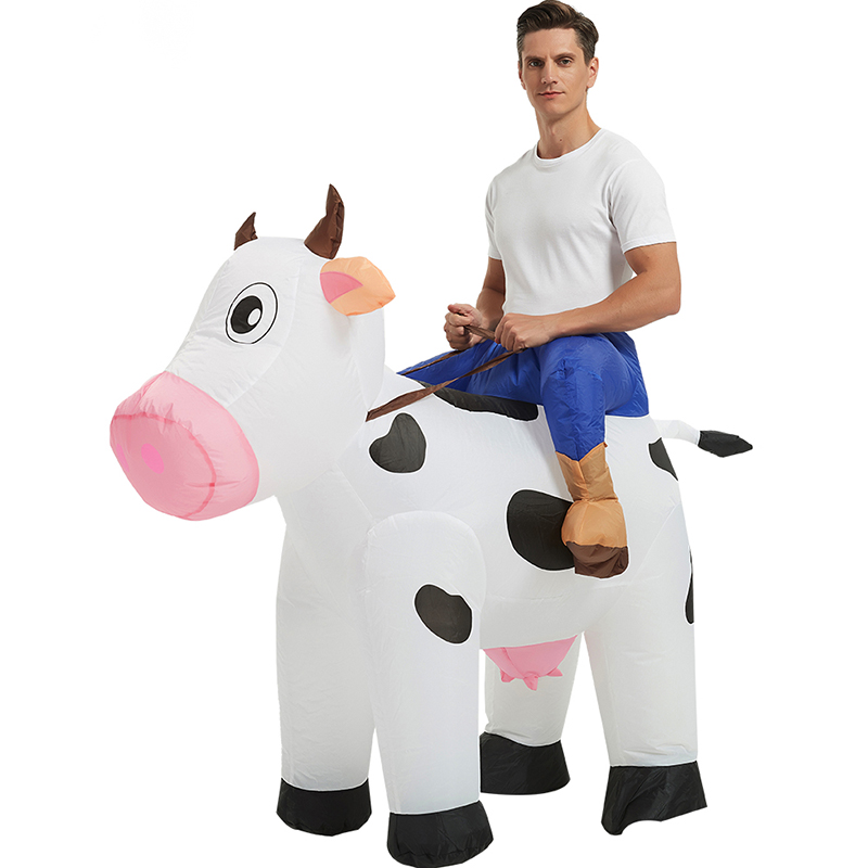 万圣节演出服装成人搞笑搞怪行走动物坐骑道具公牛骑奶牛充气衣服