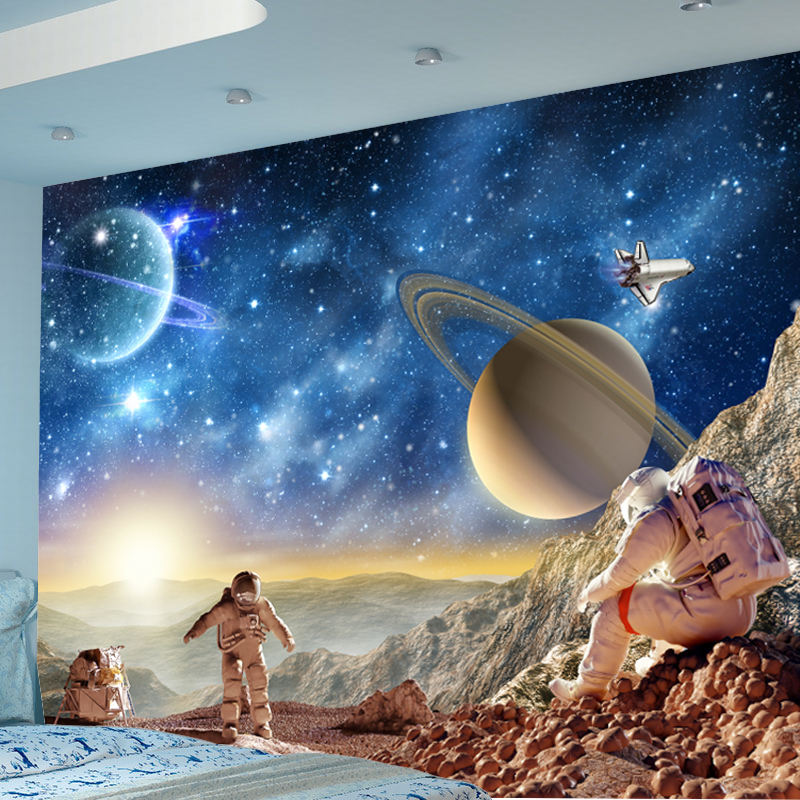 儿童房太空人壁纸酒吧ktv包厢宇宙星空壁画网咖月球行星床头墙布