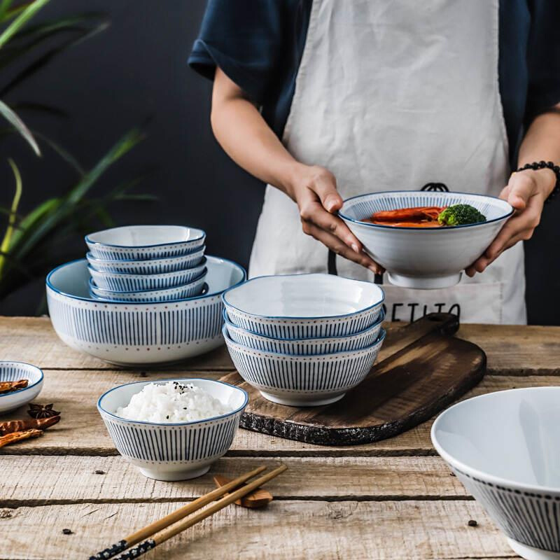 日式高温釉下彩8寸排骨碗手绘陶瓷餐具家用汤碗大汤碗盆菜碗面碗