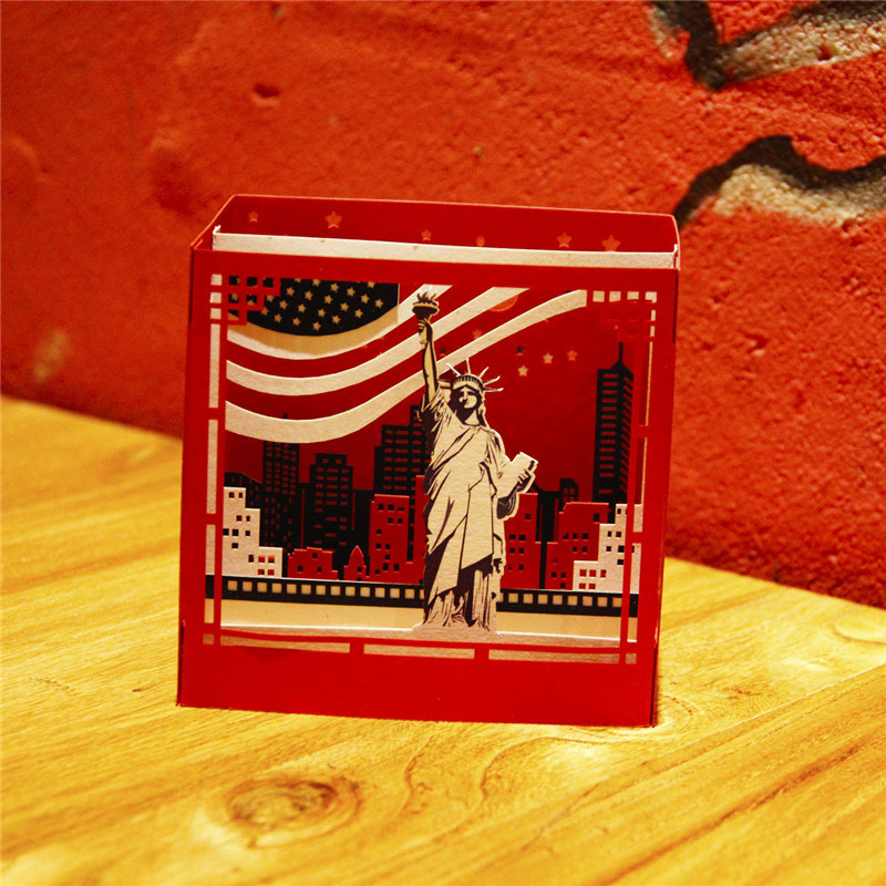 卡小姐3D立体纽约自由新年祝福手工剪纸纸雕贺卡毕业季生日万用卡