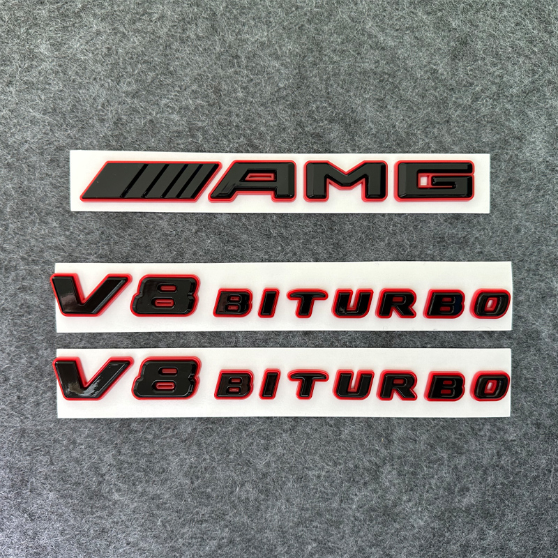 适用奔驰新款G级车标AMG改装黑红色标志字标V8 BITURBO侧标车身贴