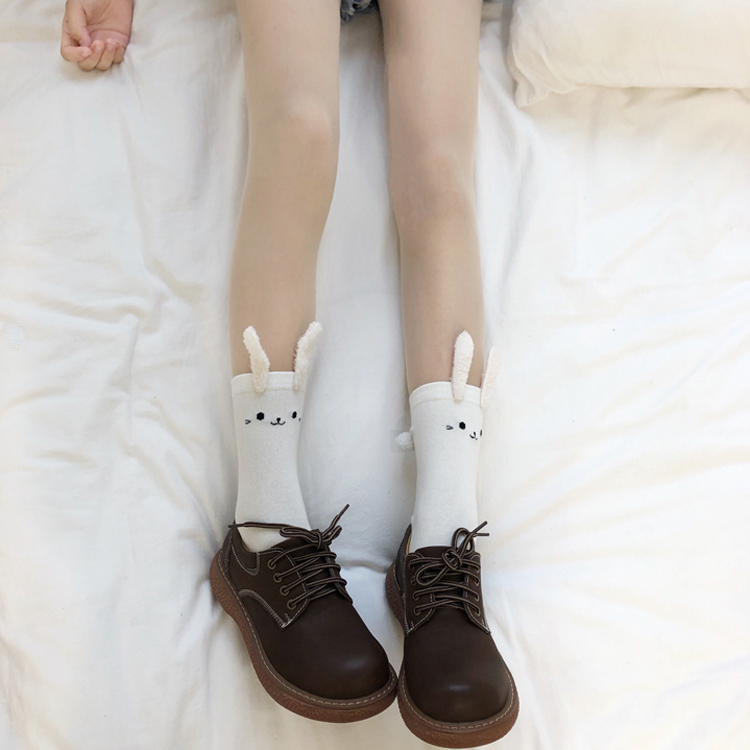 兔子可爱卡通立体中筒袜女日系软妹学生兔耳朵少女小尾巴堆堆潮袜