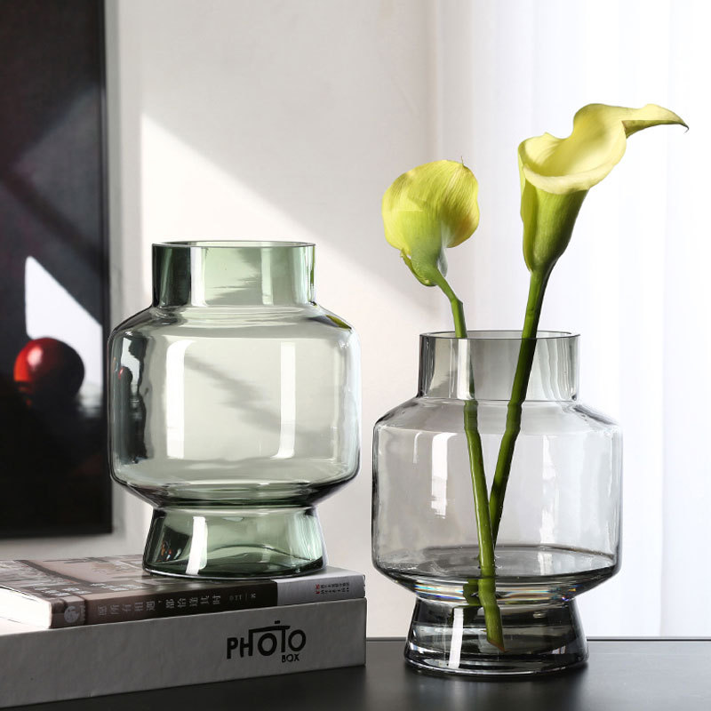 现代简约透明灰水培水养玻璃花瓶花器艺术插花玫瑰花绿萝养殖摆件