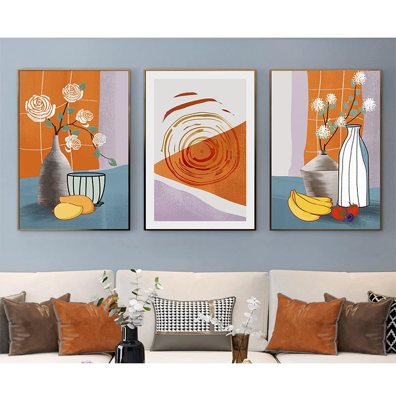 静物花卉瓶子向日葵色彩装饰画现代简约客厅沙发背景墙挂画橙色