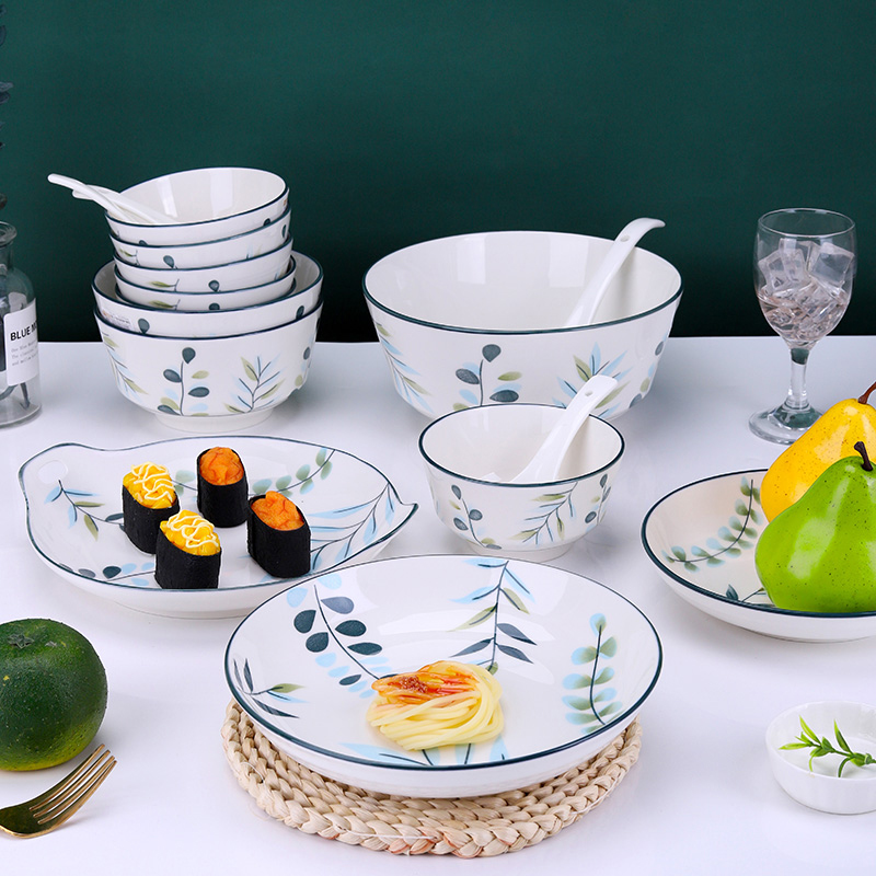 春韵家用碗碟套装自由组合搭配碗盘中国风手绘餐具陶瓷釉下彩中式