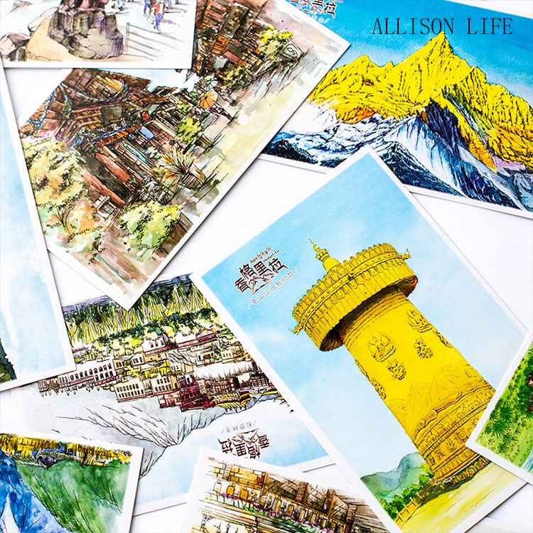 云南大理丽江昆明香格里拉城市风景明信片手绘摄影收藏旅行纪念品
