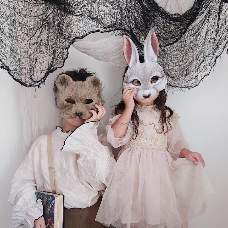 ins风儿童节日舞会兔子猫咪面具派对化妆动物面具表演演出装饰品