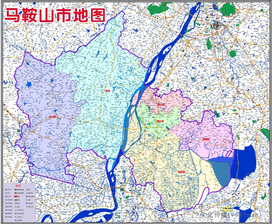 2022年9月安徽马鞍山市行政地图含山县和县当涂县博望花山雨山区
