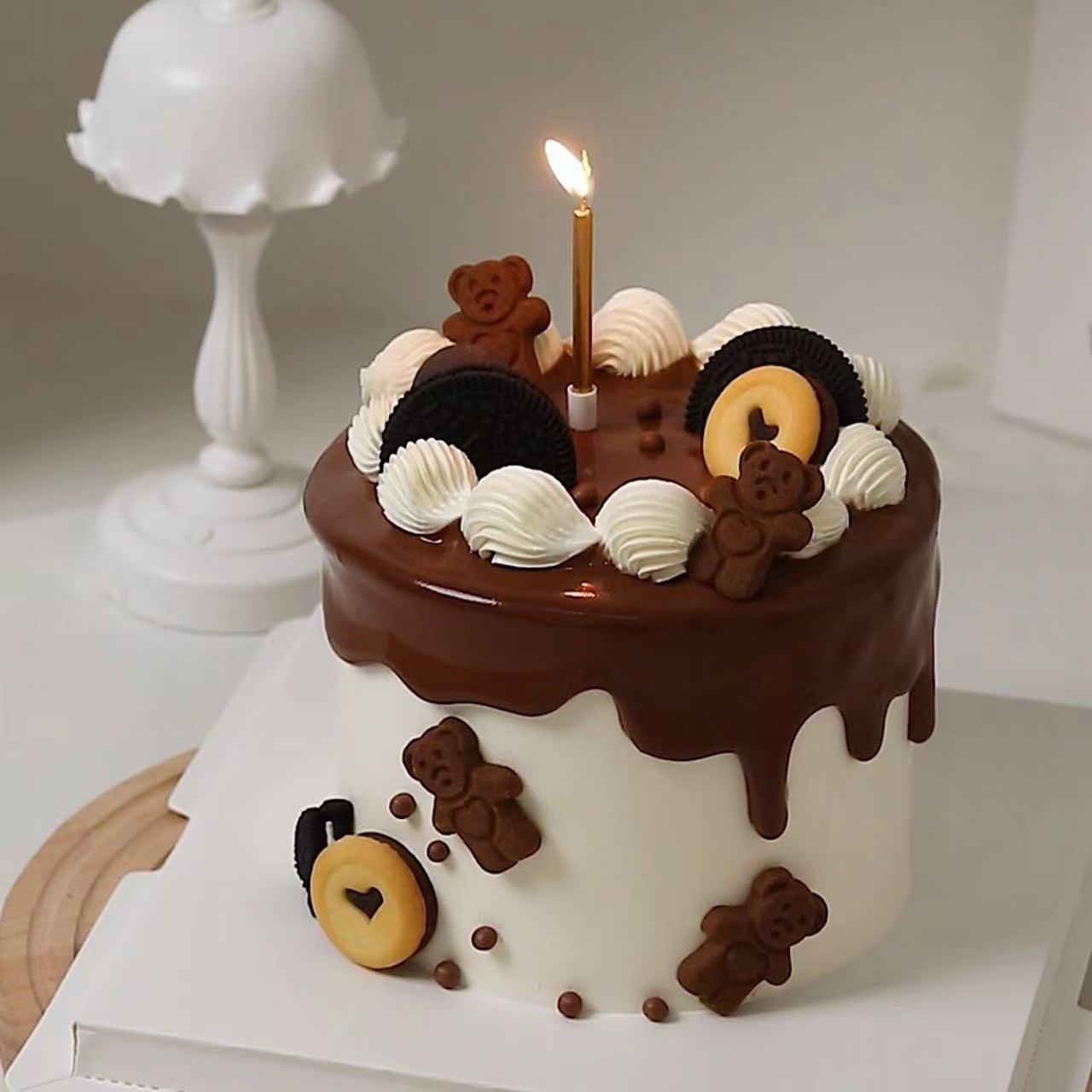卡通小熊饼干巧克力淋面蛋糕装饰巧客芳爱心造型甜品烘焙装扮插件