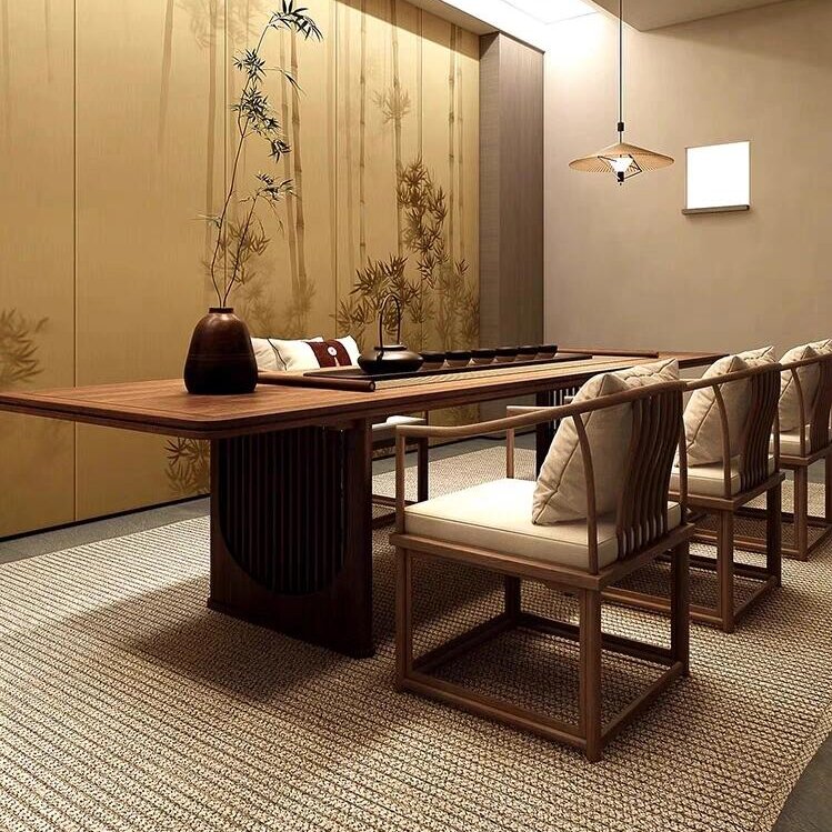 茶桌2014新款高端新中式黑胡桃木茶桌椅组合现代高级办公茶桌椅子
