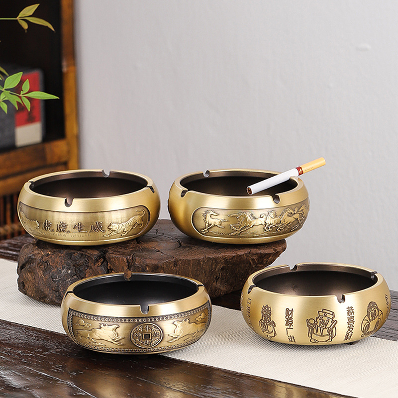 黄铜复古做旧大号烟灰缸桌面书法摆件创意小礼品手工艺品礼品节日