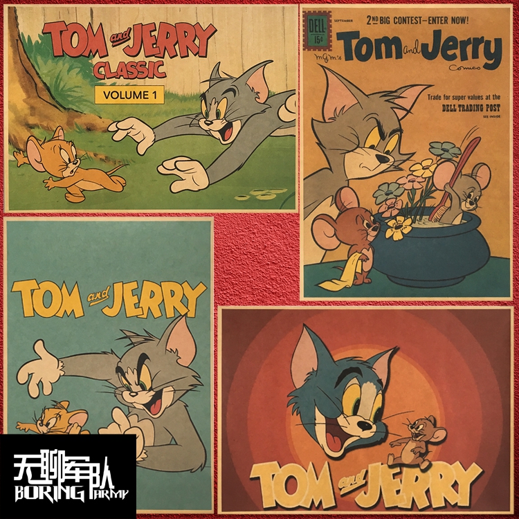 猫和老鼠 汤姆和杰瑞 牛皮纸海报 装饰画