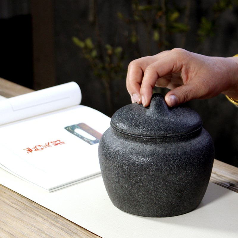 乌金石茶叶罐手工石头雕刻茶罐茶叶盒小罐子密封罐