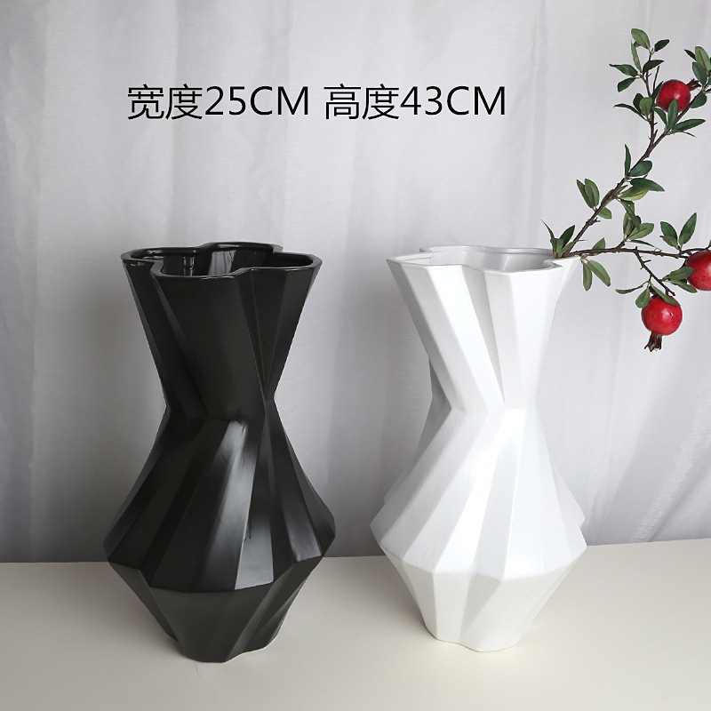 新品创意北欧现代黑白几何陶瓷花瓶家居软装摆件样板房橱窗