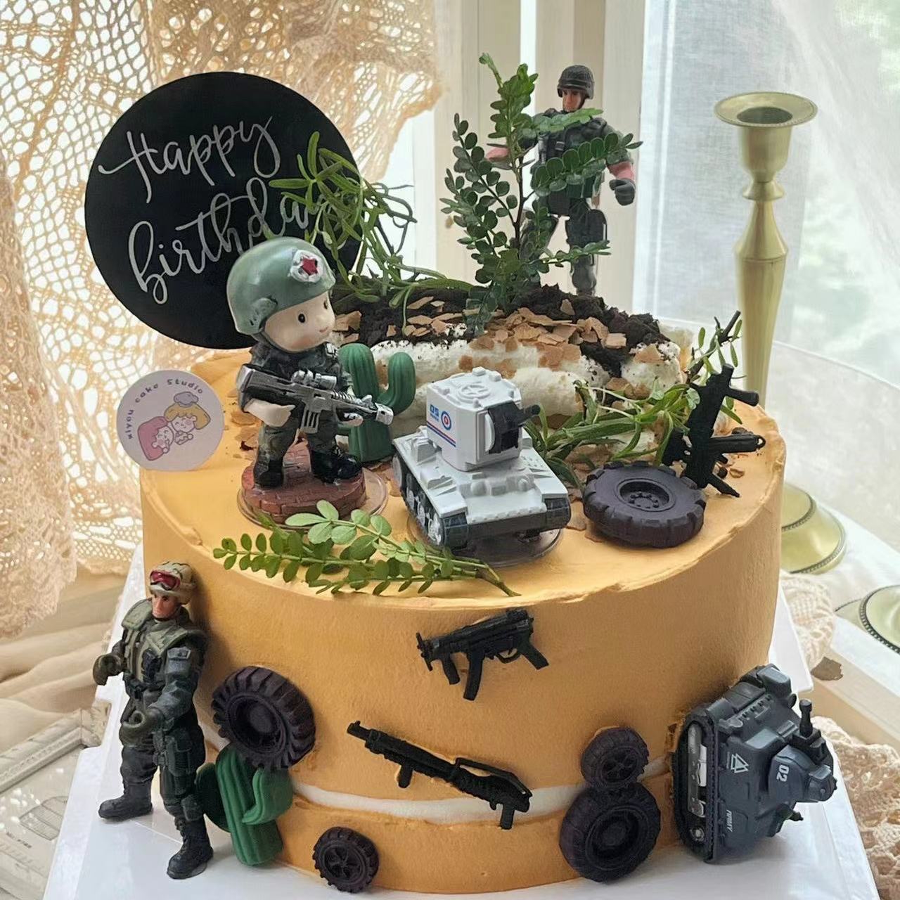 八一建军节坦克蛋糕装饰摆件男孩生日特种兵军事部队战斗飞机插件