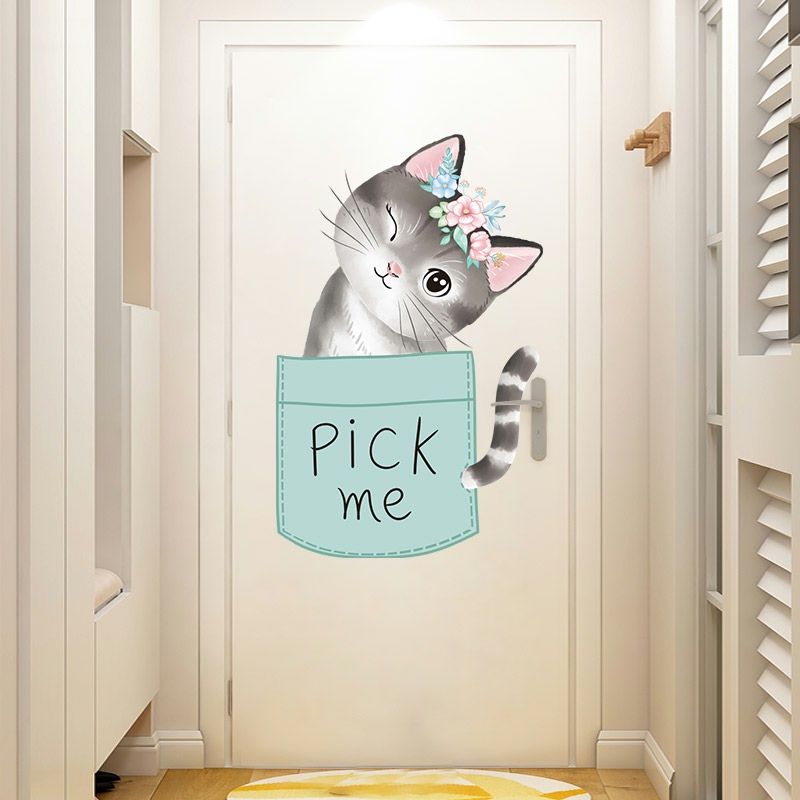 卡通猫咪贴纸柜子门贴墙面装饰小图案衣柜墙壁贴画遮丑墙贴纸自粘