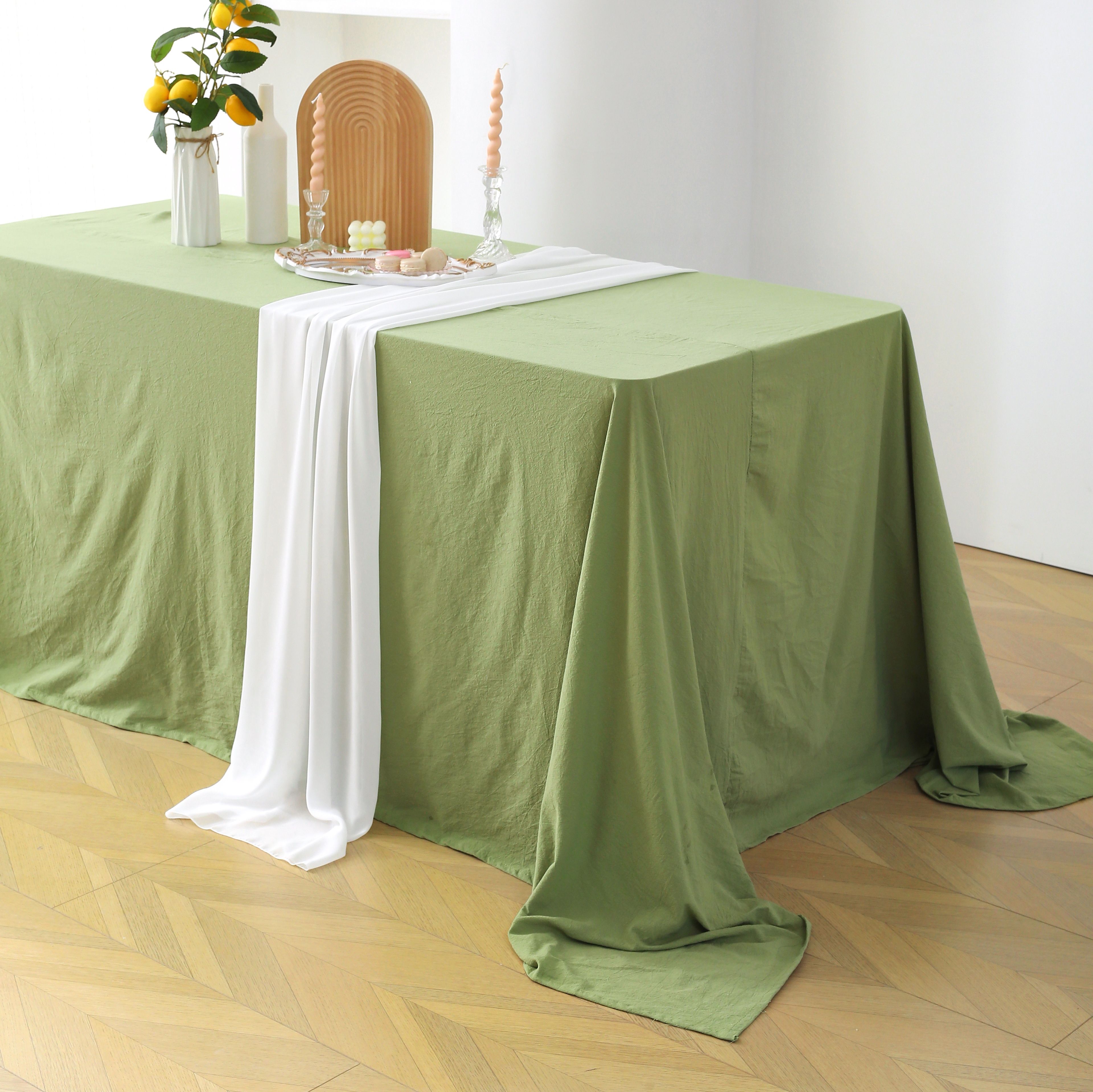 抹茶绿牛油果绿甜品台桌布茶歇摆台户外婚礼生日布置高级感台布