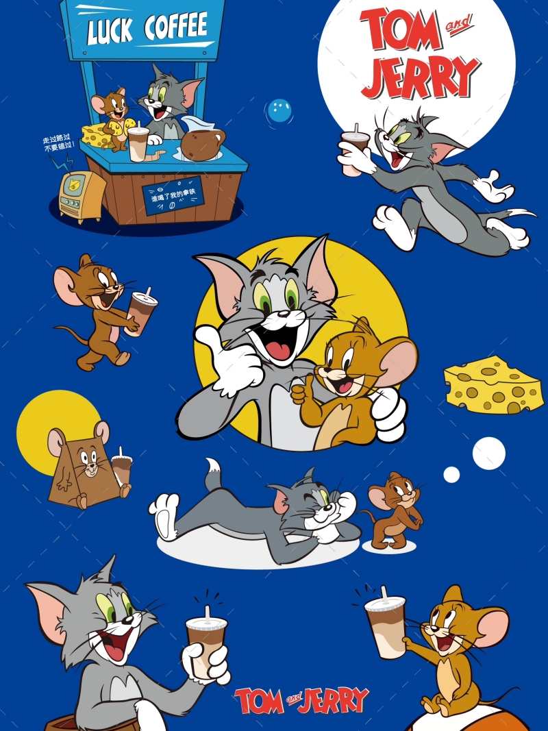 猫和老鼠素材卡通ai矢量图png高清免扣印花汤姆和杰瑞tom电子手帐