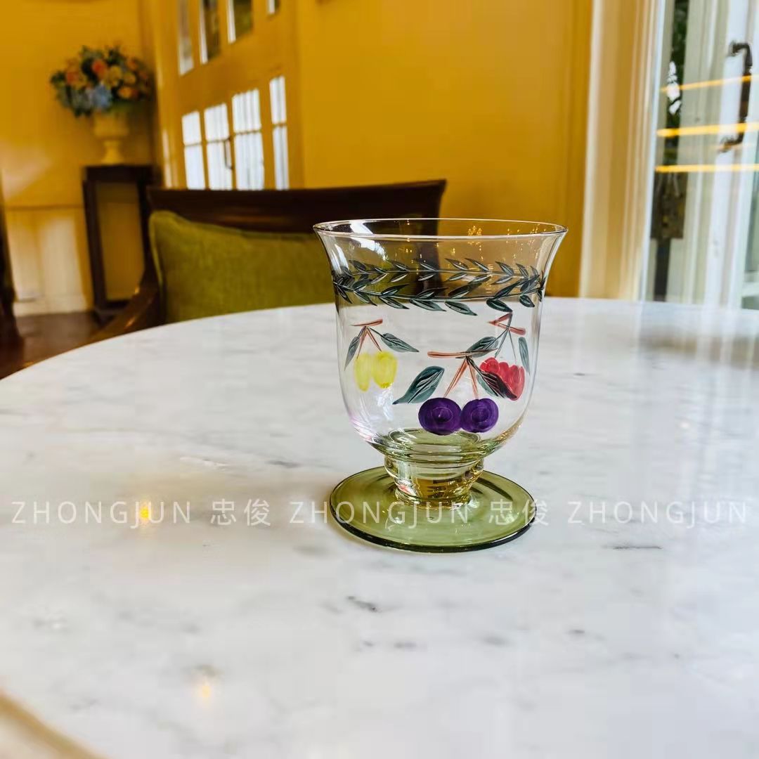 忠俊人工口吹经典法式花园系列果汁杯 纯手工磨刻手绘水晶玻璃杯