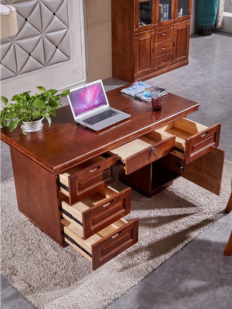 实木书桌卧室办公桌抽屉带锁老式桌子现代中式电脑桌家用书房桌子