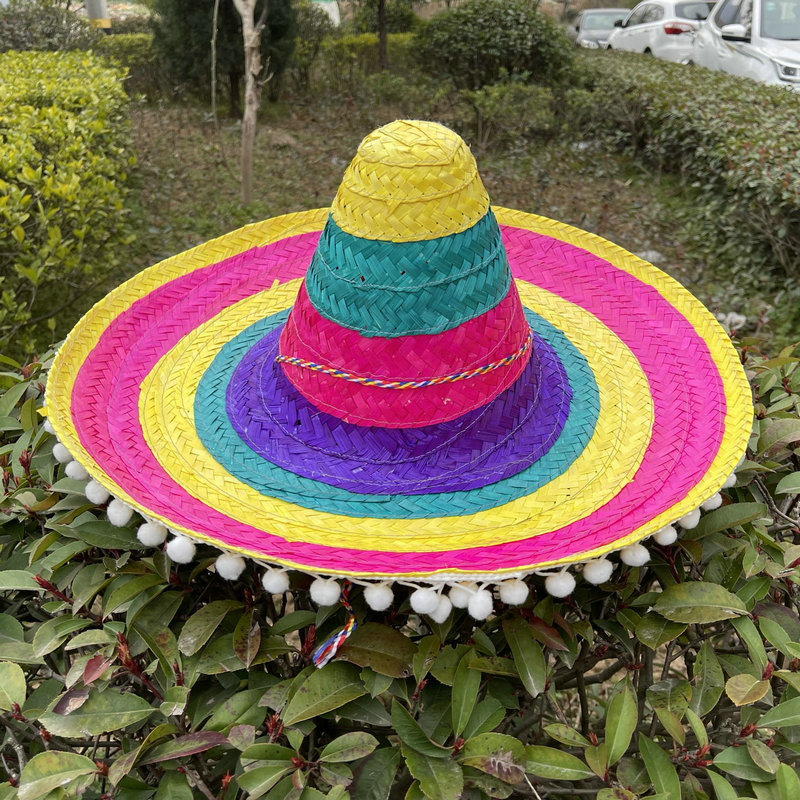 万圣节舞会装扮草帽墨西哥狂欢派对帽圣诞节彩色成人表演帽子头饰