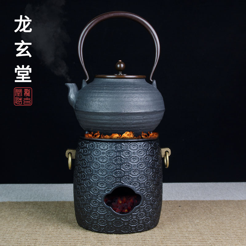 龙玄堂 菊花纹风炉日式铁壶铸铁炉木炭炉酒精炉煮茶便携户外茶炉