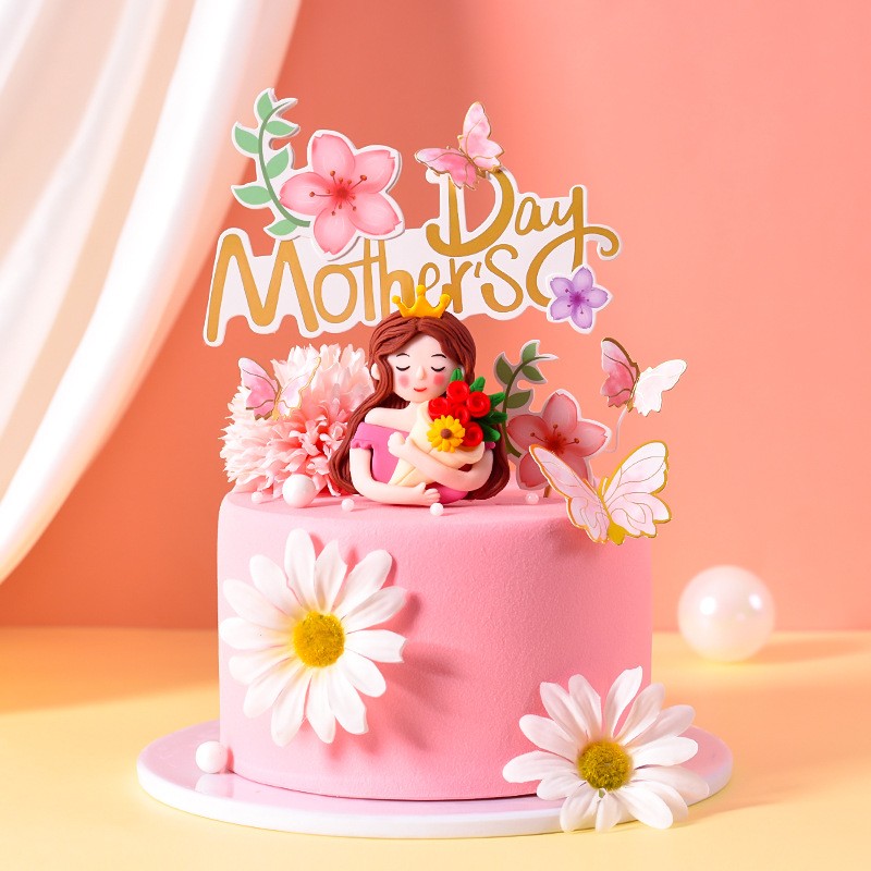 女神节母亲节烘焙蛋糕装饰软陶卡通妈妈摆件生日甜品台装扮3.8节