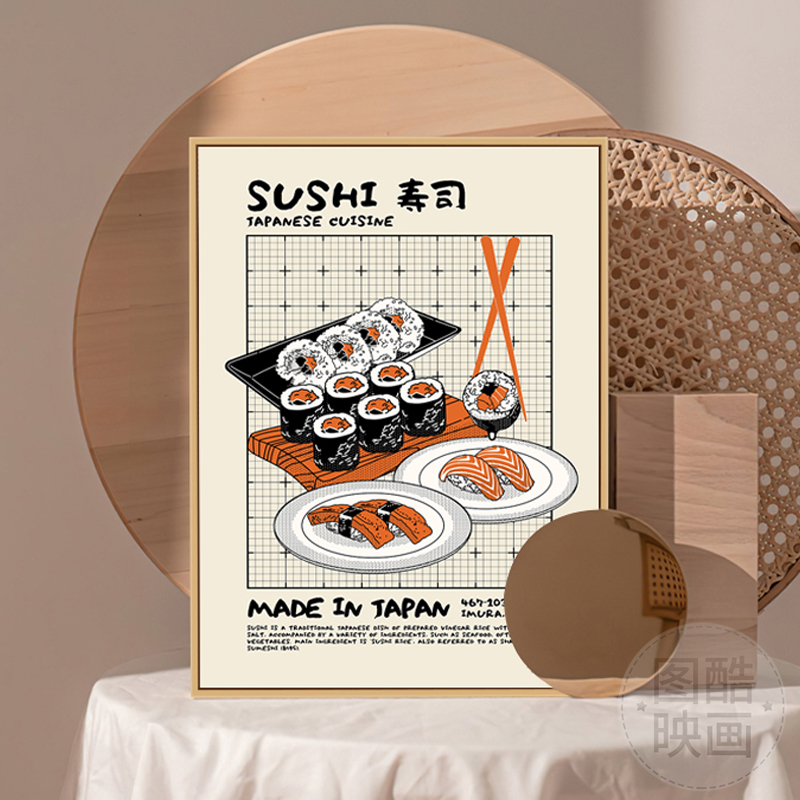 饭店装饰画餐厅背景墙饭厅厨房壁画日式料理寿司点心早餐包子挂画