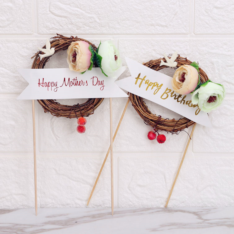 母亲节森藤条花环鸟窝鸟巢蛋糕装饰插牌生日装扮派对甜品蛋糕插件