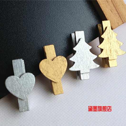 小木制卡片夹金色木夹子圣诞节照片墙相花配件子书签夹松树