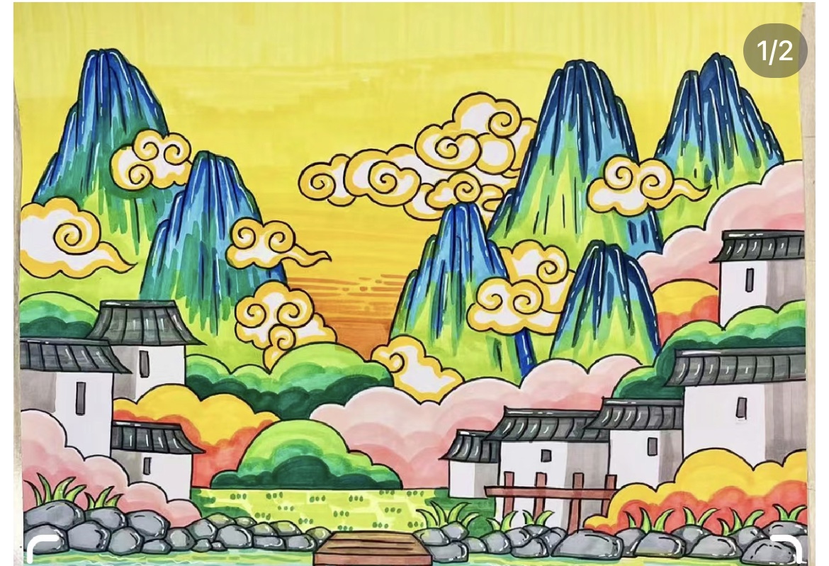 祖国大好河山主题绘画儿童画简笔画电子版模板伟大的中国绘画