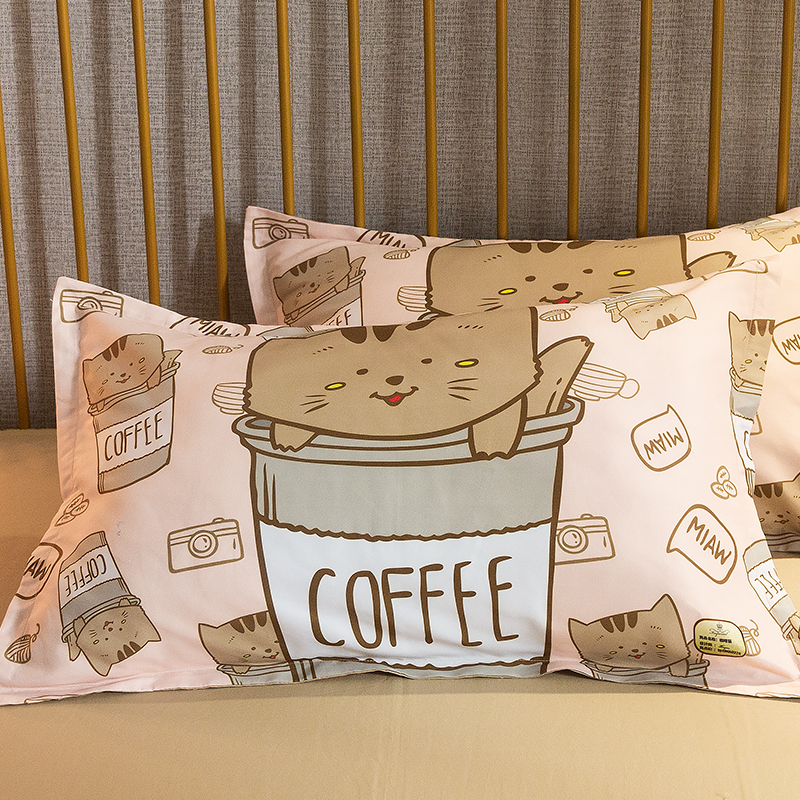 卡通萌宠网红猫咪印花单人枕套一个床上用品学生宿舍标准枕头罩子