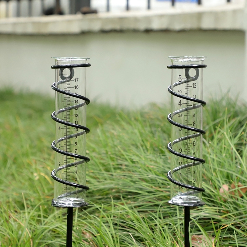 现货螺旋花园立桩测雨表透明玻璃管5英寸雨量计草坪降水量测量计