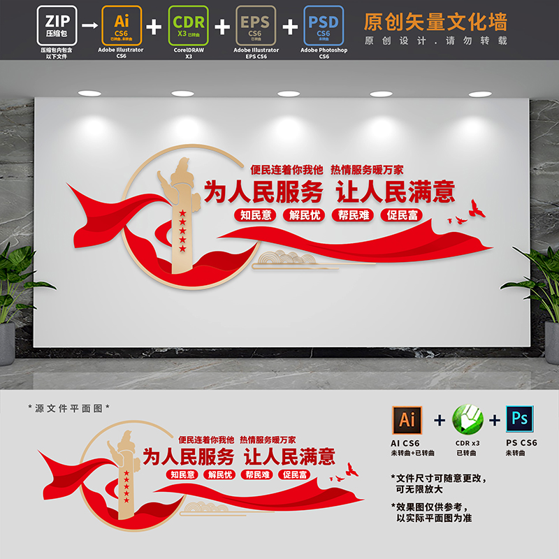 社区便民党群服务中心政务大厅为人民服务文化墙AI+CDR+PSD设计稿