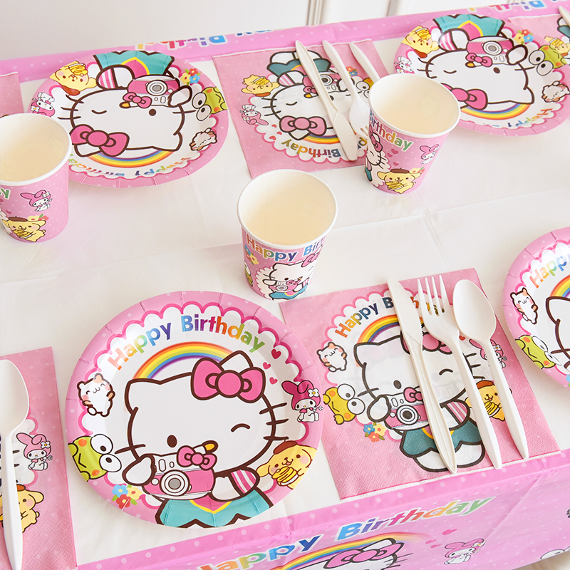 三丽鸥KT猫儿童生日蛋糕派对一次性刀叉盘套装餐具卡通布置女孩