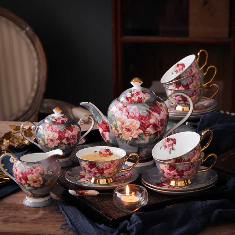 玫瑰欧式复古骨瓷下午茶茶具套装家用描金英式咖啡杯具花茶杯奢华