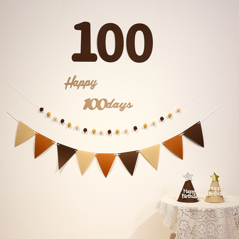 宝宝100天纪念日百日宴森系拍照道具百天布置装饰气球背景墙