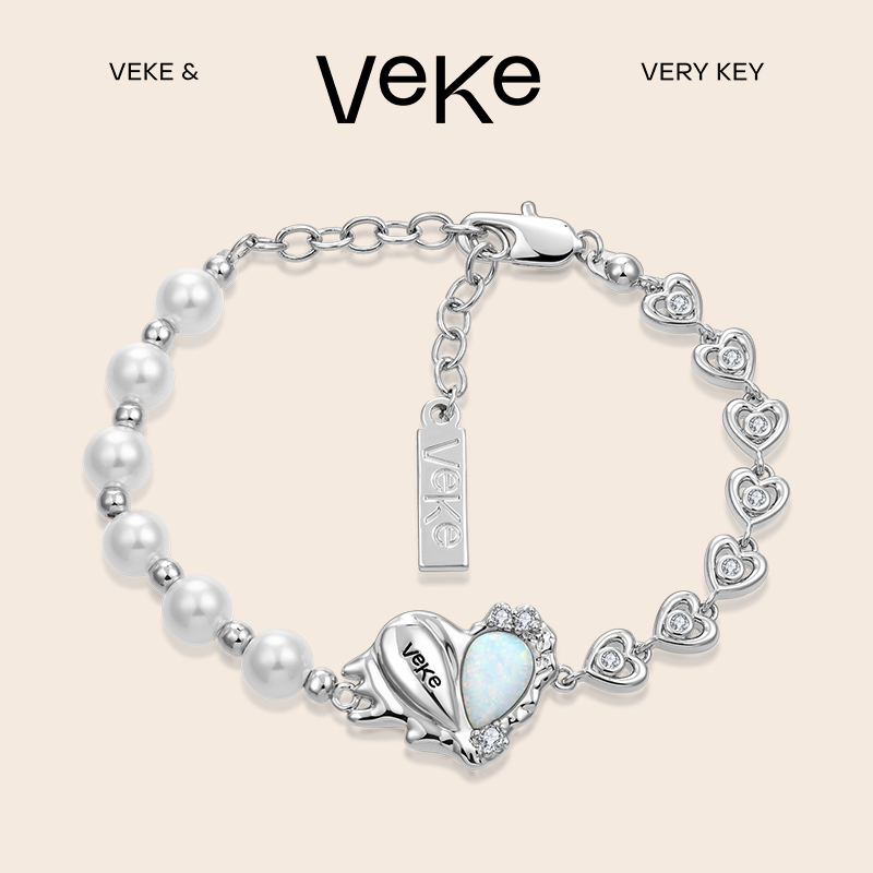 VEKE原创设计爱心欧泊手链ins小众设计高级感珍珠首饰生日礼物