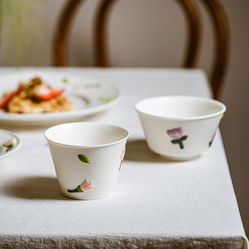 法式立体浮雕花朵手握杯拉花咖啡杯米饭碗家用浪漫餐具套装礼物