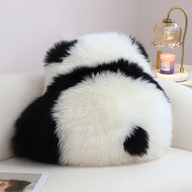 熊猫网红花花同款背影靠垫沙发玩偶羊毛抱枕大靠枕长毛绒靠背坐垫