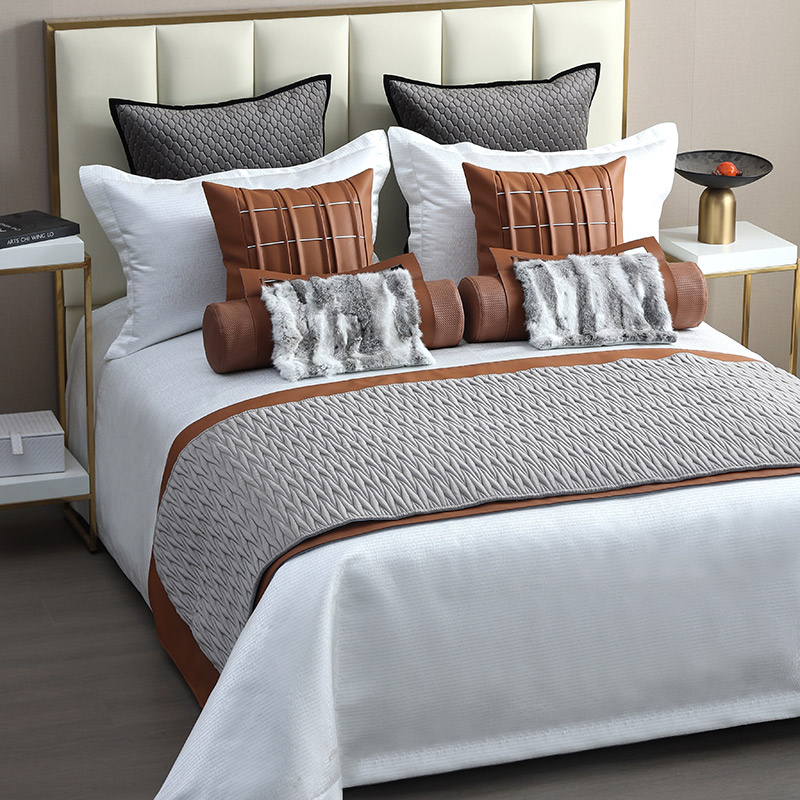 样板间现代轻奢橙色十二件套床品创意圆枕酒店民宿售楼软装可定制