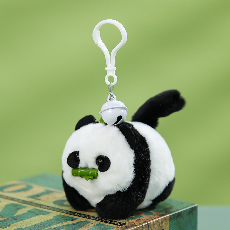 小熊猫吃竹子毛绒会摇尾巴发声可爱拉绳旋玩偶公仔玩具钥匙扣挂件