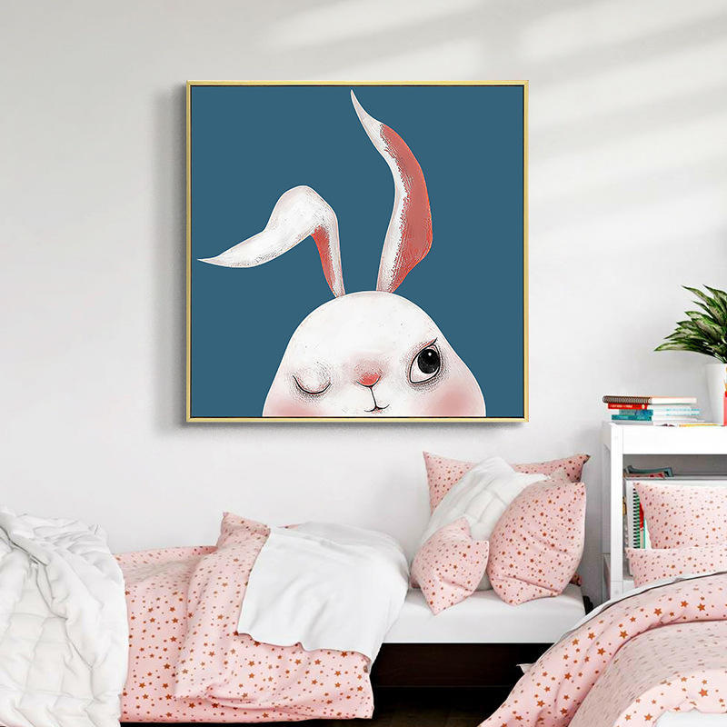 北欧风儿童房装饰画可爱卡通动物兔子胡萝卜挂画艺术学校墙上壁画