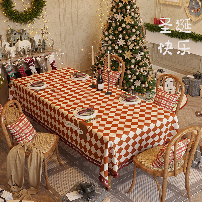 圣诞桌布红色新年防水圣诞风餐桌轻奢高级感长方形茶几布过年台布