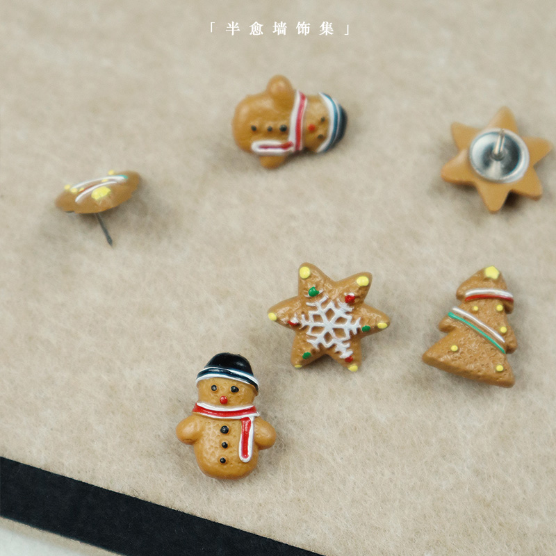6个装圣诞节姜饼人雪人可爱创意图钉子软木板照片墙装饰毛毡按钉