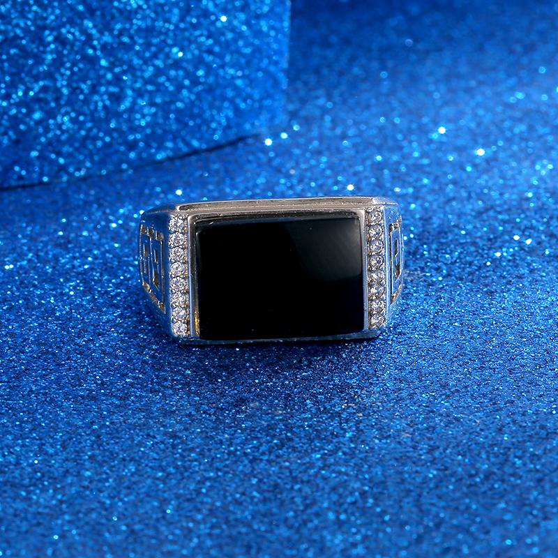 S925银镶嵌纯天然墨西哥蓝珀琥珀戒指厚银重工带底网男女精致款式